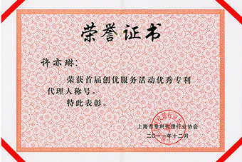 優(yōu)秀專利代理人稱號證書